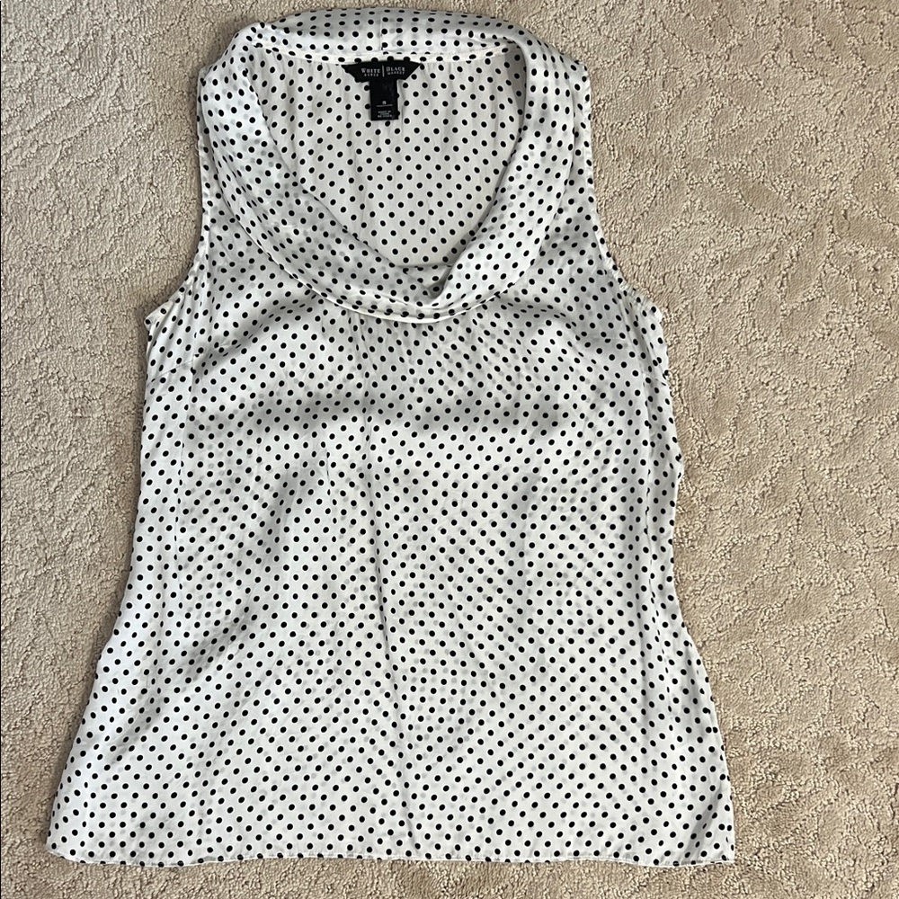White House Black Market Black & White Polka Dot Cowl-Neck Tank